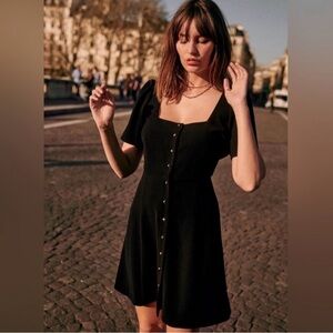 Sezane Lianne Square Neck Dress with Buttons 90s French Size XL / FR 46